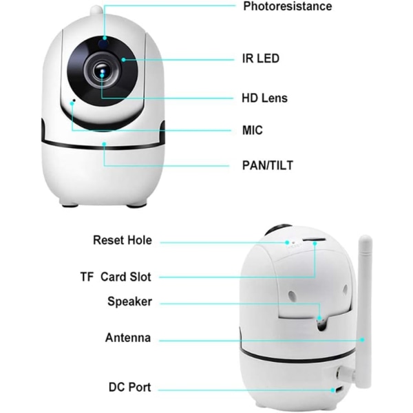 (12x7.5x7.5cm) WiFi/IP-sikkerhedskamera - indendørs. 200 megapixel sensor. trådløs. Kompatibel med Tuya