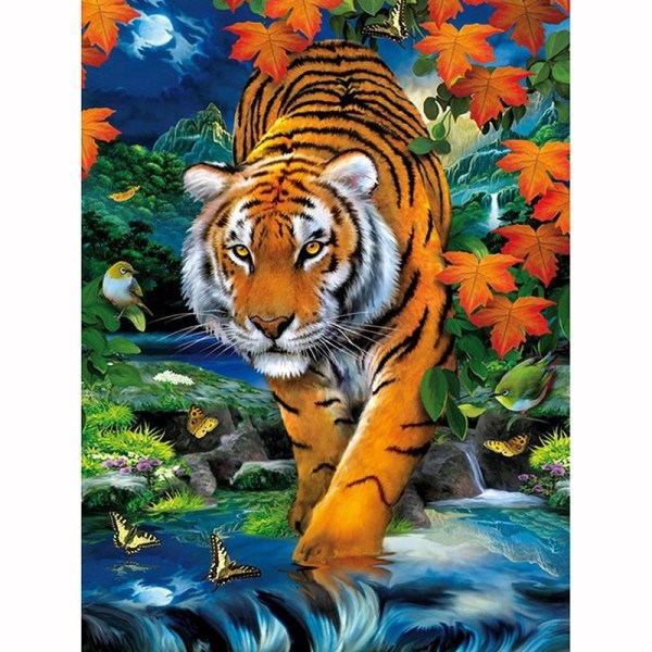 (30x40cm)DIY-diamantmaleri River Tree Tiger Rhinestone Cr