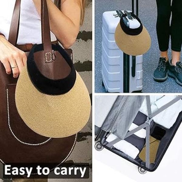Halm solskydd keps för kvinnor bred brätte sommar solskydd anti-UV utomhus