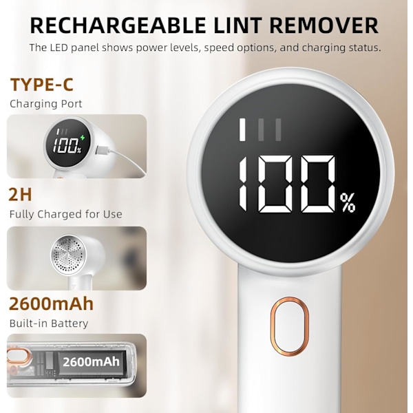 Tygtrimmer, anti-pilling, laddningsbar, bärbar elektrisk för tröjor, 3 hastigheter, digital LED-display, tar bort