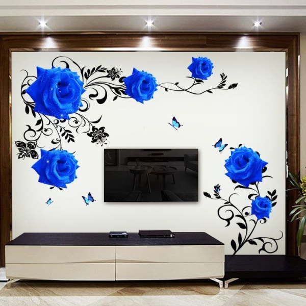 Blue Rose Wall Stickers Rose Flower Vine Wall Decal Blue Peo