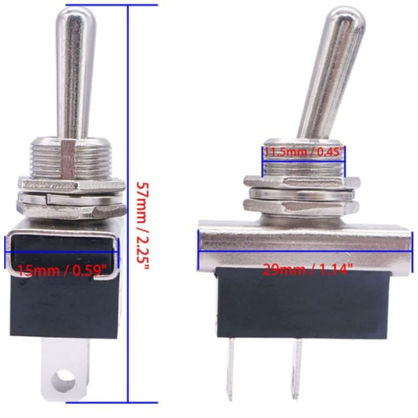 Metal Flip Rocker Switch 12V 25A SPST On/Off 2 Position 2 Pin For