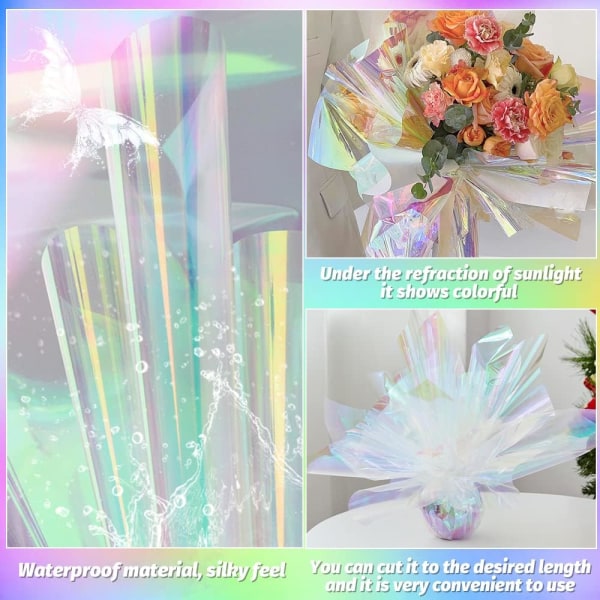 10 ark klar regnbågsfärgad cellofanark Cellofan presentpapper Iridescent presentinslagning transparent