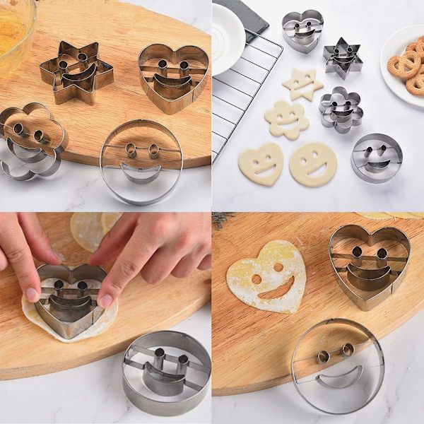 4 stk. kageform i rustfrit stål, smiley-kageform, metal kageform til fo