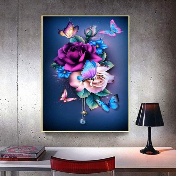 30 x 40 cm ,Fleurs papillons colorées Diamantmaleri Broderie