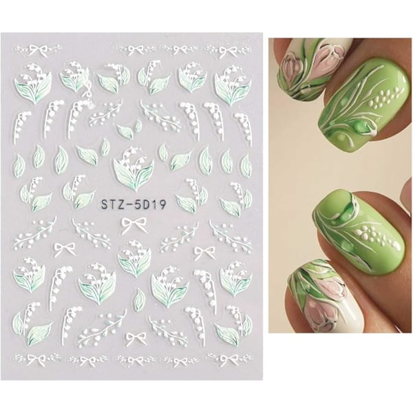 4 ark 3D präglade fjäderblommiga nagelkonstdekaler självhäftande 5D färgglada sommarblommor