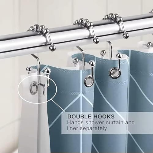 78x36mm 12 st Dubbla Duschringar i Rostfritt Stål, Duschdraperihakar med Glidande System