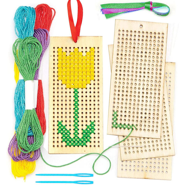 Korsstygnskit, set med 4 broderikit för nybörjare, kors