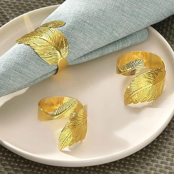 Pieces Guld Servietringe Skinnende Bladformede Metal Servietringe