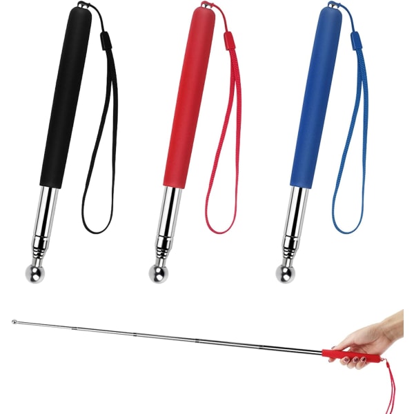 (Rød, Blå, Sort) 3 stk. Retractable Pegepind, Teleskopisk Præsentationspind, Rustfrit Stål Teleskop