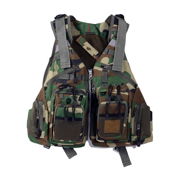 Fluefiskevest til lystfiskere (grøn camouflage) - Justerbar størrelse i mesh til mænd og kvinder