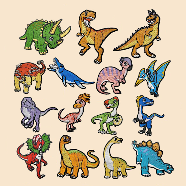 15 stk. dinosaur-formede patches til tøjdekoration