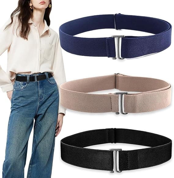 3-pakning usynlige elastiske stretchbelter for kvinner og menn, usynlig stroppebelte med flat spenne for jeans, bukser, kjoler, justerbart