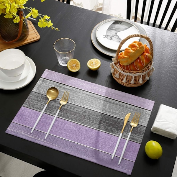 Placemats Set om 4, Retro Rustikt Ladugårdsträ Textur Polyester Fläcktåliga Bordstabletter Tvättsbara Placemat Dekoration för