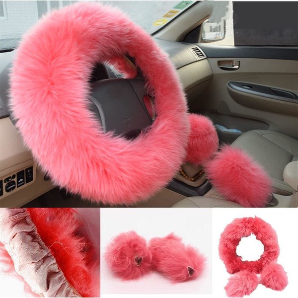 Pink 3stk Universal Car Rat Cover, Winter Steering Whe