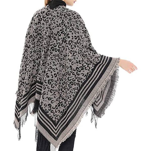 Dame Varm Sjal Wrap Åpen Front Poncho Cape Fargeblokk Sjal
