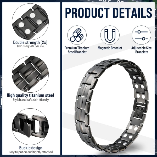 (Sort) Herrearmbånd i titanium med dobbelt række magneter