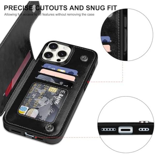 iPhone 15 Pro Max Plånboksfodral med Kortfack, Premium PU-Läder Stativ Kortplatser Droppsäker Stötsäker Robust
