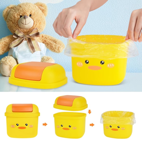 (Gul) Söt Liten Papperskorg, Mini Skrivbords Papperskorg, Kawaii Tecknad Djurformad Soptunna med Flipplock för Sovrum, Badrum, Kök, Kontor