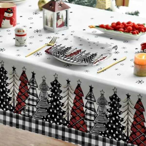 Juleduge 137*274cm, Juletræ Buffalo Plaid Sort Vaskbar Dug til Fest Picnic Middag Dekoration