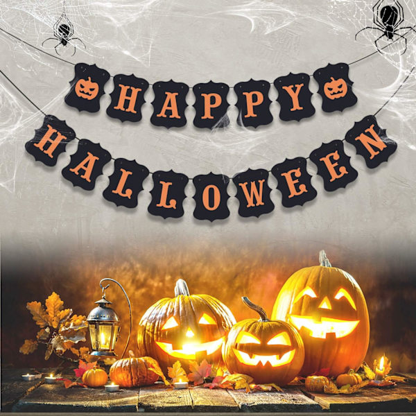 Happy Halloween Banner Bunting med Græskar Skilt til Halloween Vægdekorationer Festartikler Hjemmehængende Fotorekvisitter