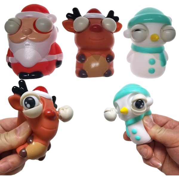 3-pack Roliga Pop-Out Stressbollleksaker  Utstickande Ögon Jultomte Älg Snögubbe Avkoppling Onda Roliga Leksaker Squish Fid
