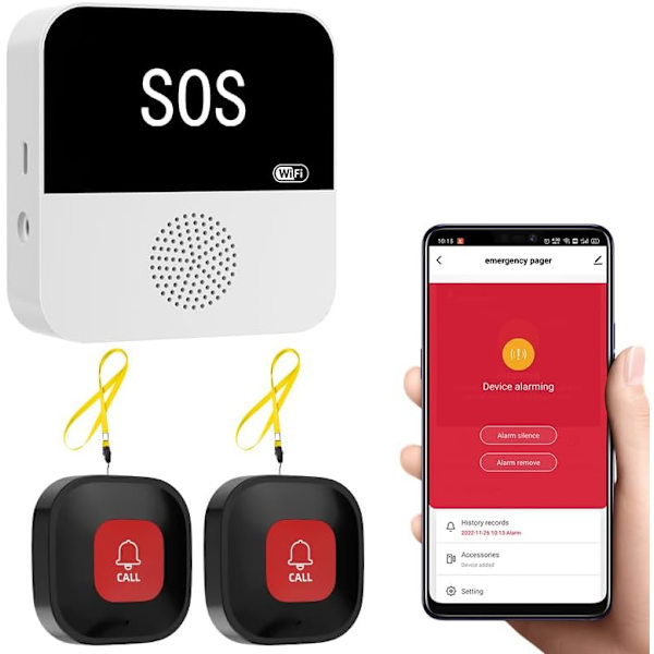 WiFi Trådlöst Sjukvårdssökare Samtalsknappsystem Nödsignal för Seniorer Patient Handikappad Äldre 2 Panikknappar 1