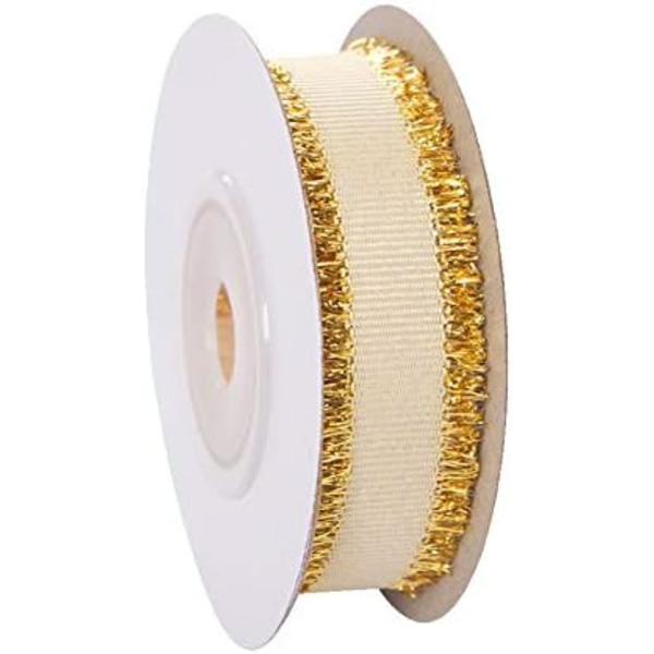 Hvid Glitter Grosgrain Bånd med Guld Kant, DIY Grosgrain Frynse Bånd til Gavehåndværk Bryllup Fest Fødselsdag Indpakning