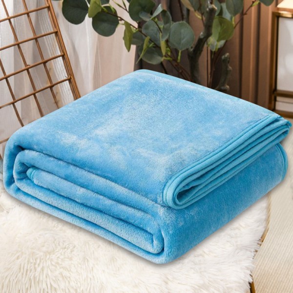 (Blå 200x120cm)Flannel tæppe Coral Fleece tæppe ensfarvet