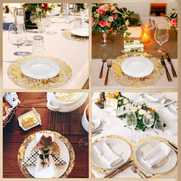 50 st Gold Placemats Set 33cm Runda Gyllene Folie Mesh Pressade Bordsservetter för Heminredning Matbord Bröllop B