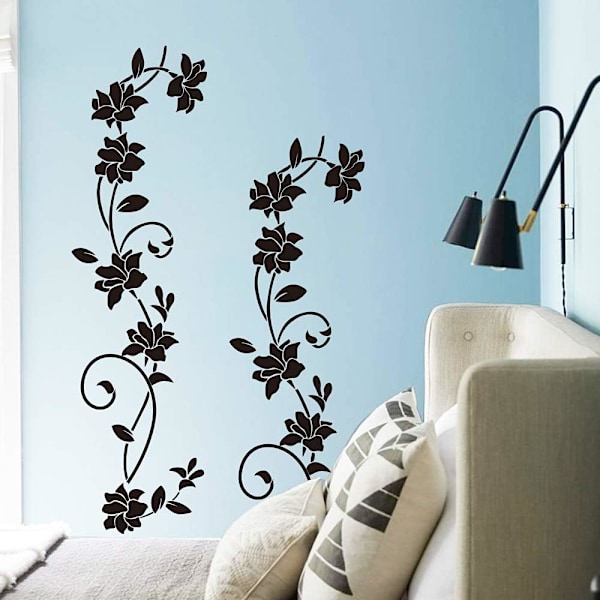 2 Set Väggdekaler 105 x30cm Svart Vinranka Blomdesign PVC Väggdekal för Barnrum Vardagsrum Kontor Restaurang Butiksdekoration