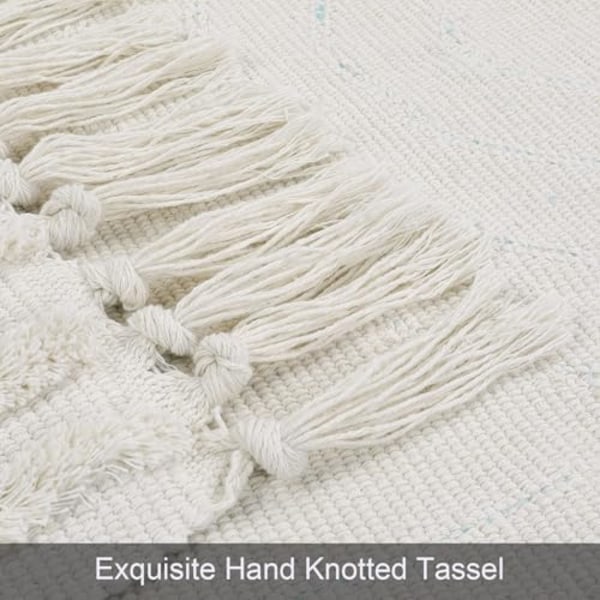 Boho Baderomsteppe 60*90cm, Håndlaget Vaskbar Beige Badematte med Kvaster, Bohemian Kjøkkenløper, Landlig Bomulls Teppe