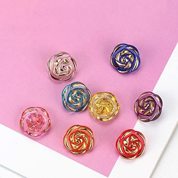 50 st Akrylrosblommor Knappar Skjorta Knappar Sytillbehör DIY Hantverk (Guld, 12.5mm)