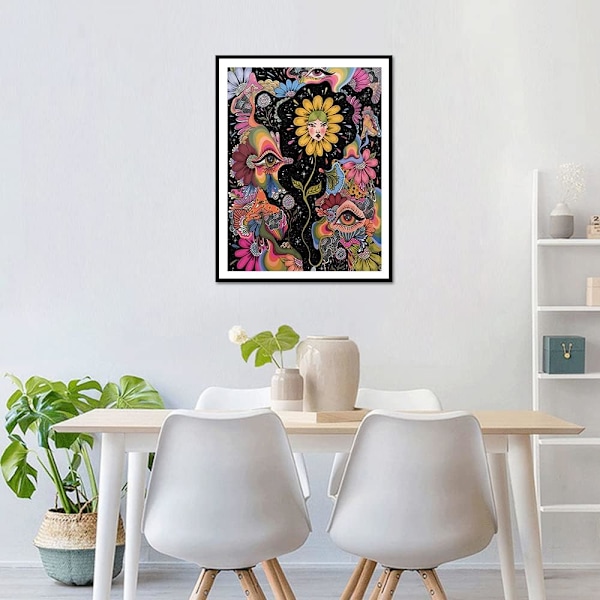(30x40cm) Diamantmålningssatser, Hippieögon Färgglada växter,