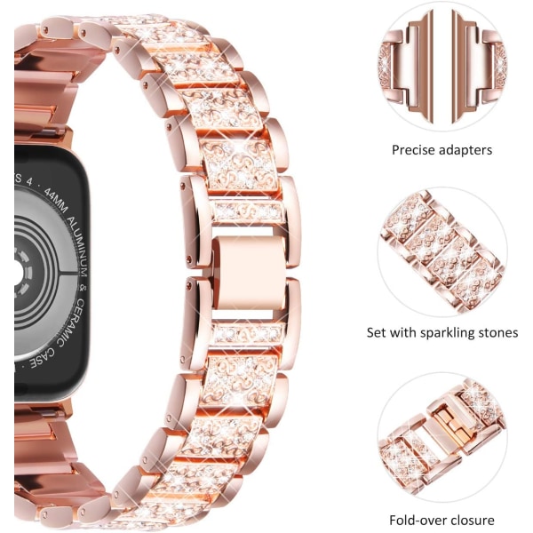 Kompatibel med Apple Watch-rem 42/44/45/49mm, kvinners glitrende bling-krystall Bling pink