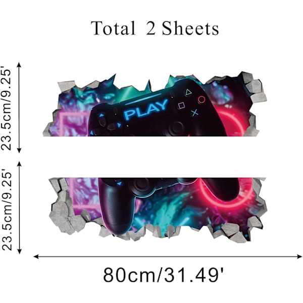 3D Spillveggdekor, Spillveggklistremerker for gutterom Gamer Controller Klistremerke Videospilltapet for barnerom