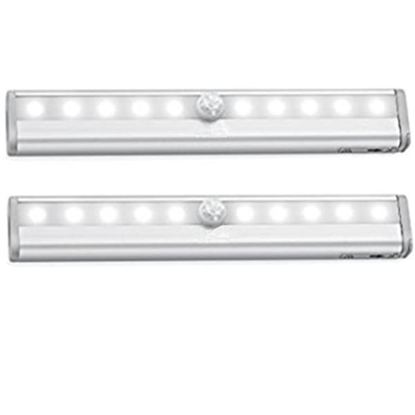Sett med 2 10 LED-lamper, trådløse, USB-oppladbare, magnetiske, bevegelsessensor, 2 lysmoduser, bærbare