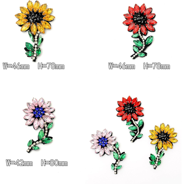 Rhinestone-lapp, 3 stk. Krystal Solsik Daisy Sy på Lap, Håndlavet Kunstig Diamant Blomster Lap Badge DIY Håndværk