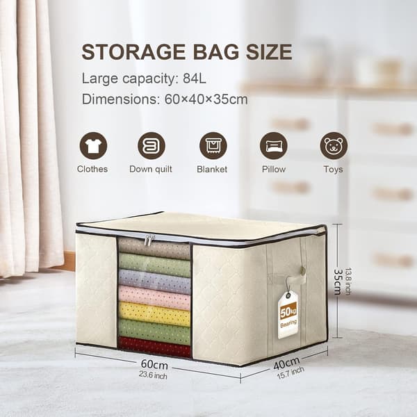 Set med 4 förvaringsväskor för kläder: 90L flyttförvaringslåda, beige