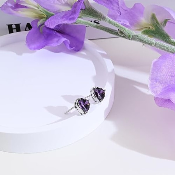 1 Hjerte Øredobber for Kvinner Jenter Stud Øredobber Tiny Cubic Zirconia Stud Øredobber Lilla Fødselsstein