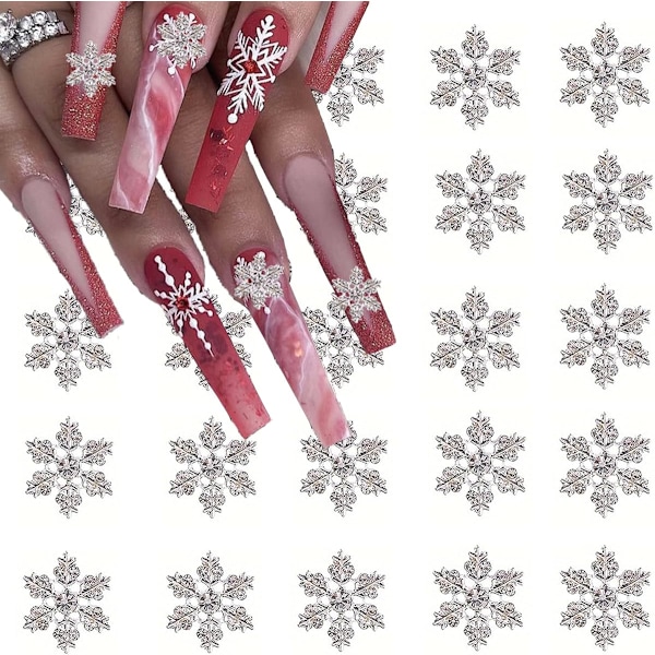 Jul Snöflinga Nagelberlocker 3D Legering Silver Snöflinga Nagelkonst Tillbehör för Akrylnaglar Juldesign Vinter Snöflinga Nagelstenar och Berlocker Nagel