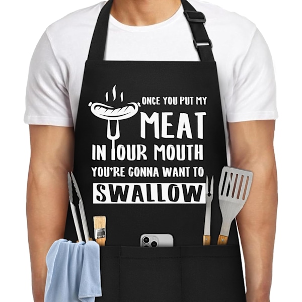 Förkläden för män, roligt kockförkläde för matlagning, grillning och BBQ med 3 fickor, Fars dags- och födelsedagspresenter till pappa, make och pojkvän