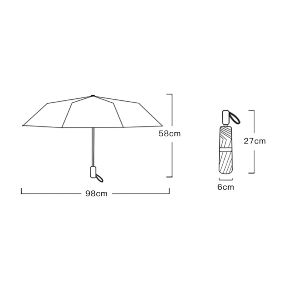 1 aurinkosateenvarjo Kompakti kokoontaittuva matkasateenvarjo automaattisesti avautuva ja sulkeutuva