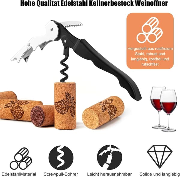 4-delt professionelt tjenersæt, proptrækker, 3-i-1 proptrækker, sommelierknive, rustfrit stål