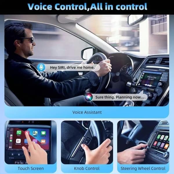 Langaton CarPlay-sovitin 2-in-1 Plug & Play, iPhonelle ja Androidille A