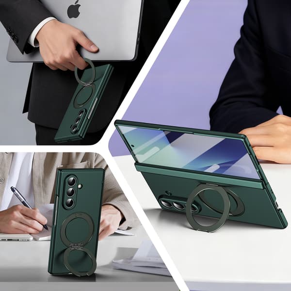 Telefondeksel til Samsung Galaxy Z Fold 7 Magnetisk Støtteben Ringholder Støtsikkert Robust Green