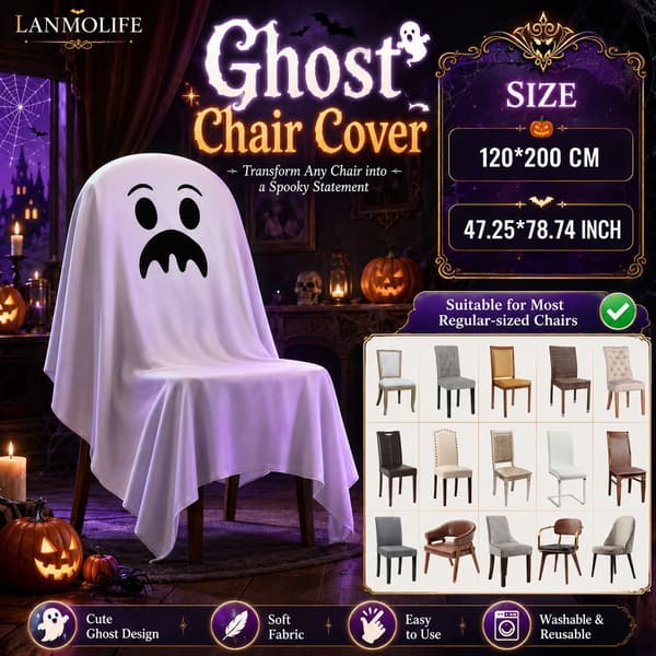 Halloween Spökstolsöverdrag, 120*200 CM, 4-pack 4 Patterns