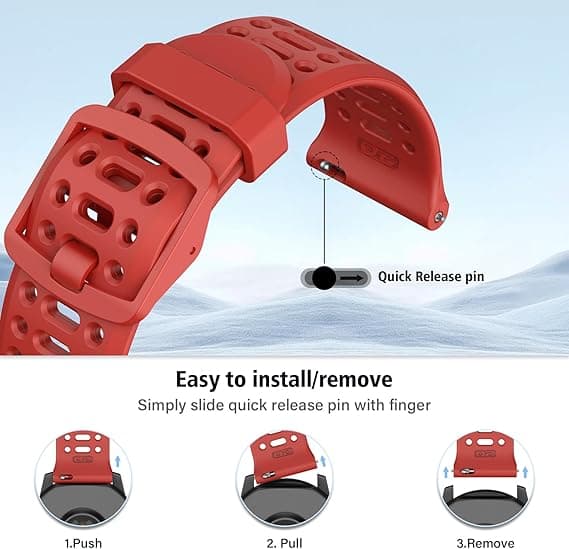 Rem til Coros Pace 2, Forerunner 245/645/55 Silikone Quick Release Urrem 20mm Red