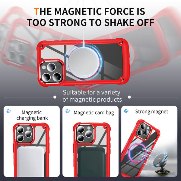 Telefondeksel til iPhone 16 Pro Max Klart Støtsikkert Magnetisk Robust Red