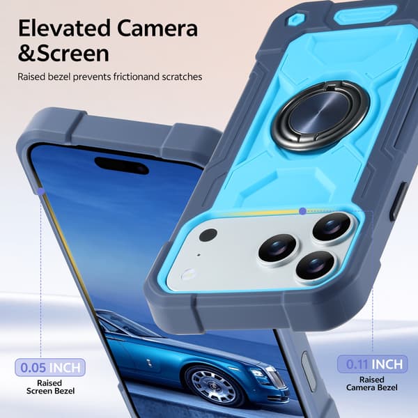Fodral för iPhone 18 Pro Max/17 Pro Max, skyddsfodral i silikon med 360° roterbar ringhållare Blue iPhone 18 Pro Max/17 Pro Max